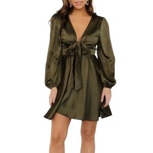 Baltic Born Olive Satin Mini Dress- L